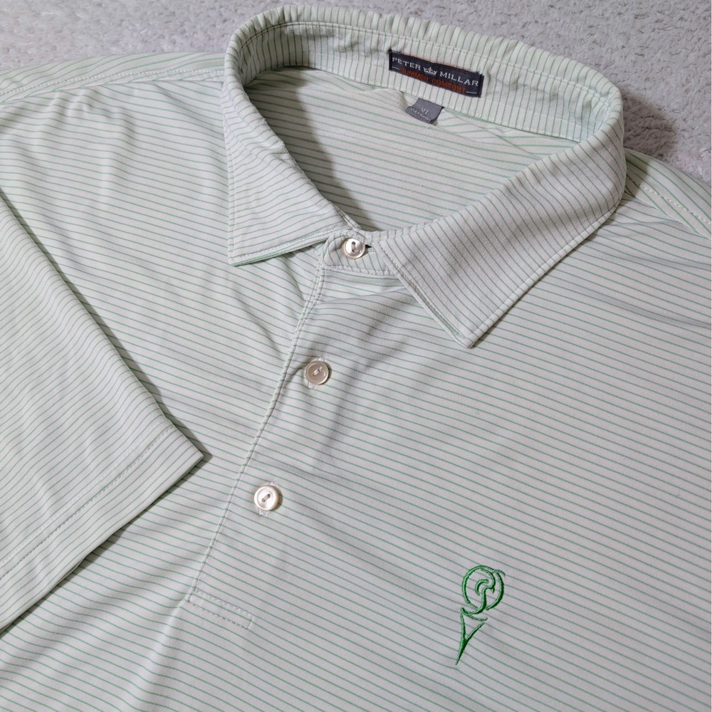 Peter Millar Polo Shirt Men XL Green Striped Stretch Summer Comfort MS13EK14